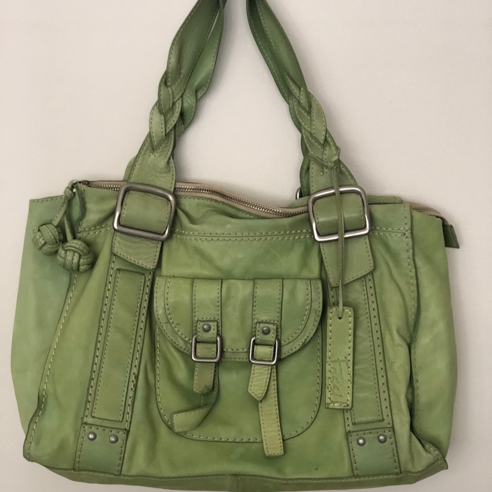 Green Fossil Leather Satchel